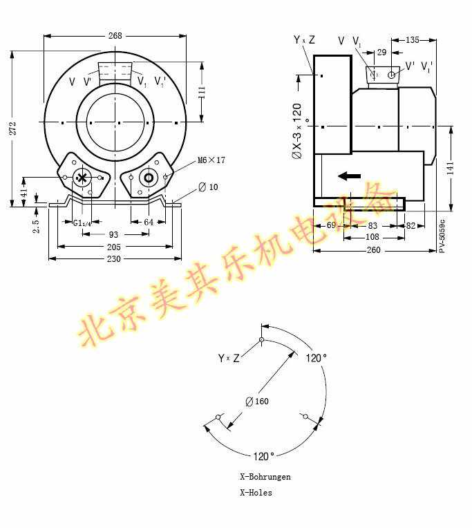 三相700w高壓鼓風機尺寸圖